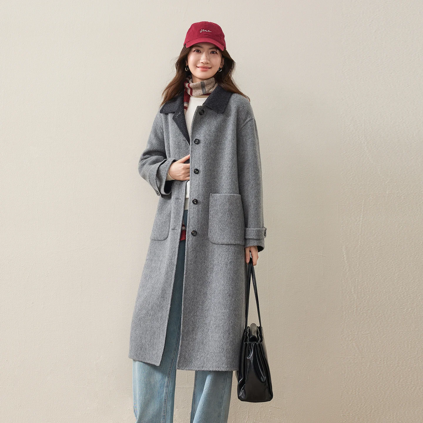 SENTUBILA Women Pure Wool Midi Coat 2026 Turn Down Collar Overcoat Autumn Winter Female Double Faced Woolen Outerwear W64OC7640