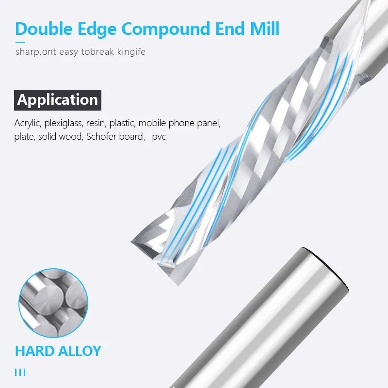 Nén Xay Cắt Đồ Gỗ Xuống Cắt Hai Flute Xoắn Ốc Cụ Xay 3.175-12Mm Vỏ CNC Router Cấp Cối Xay dao Cắt Bit