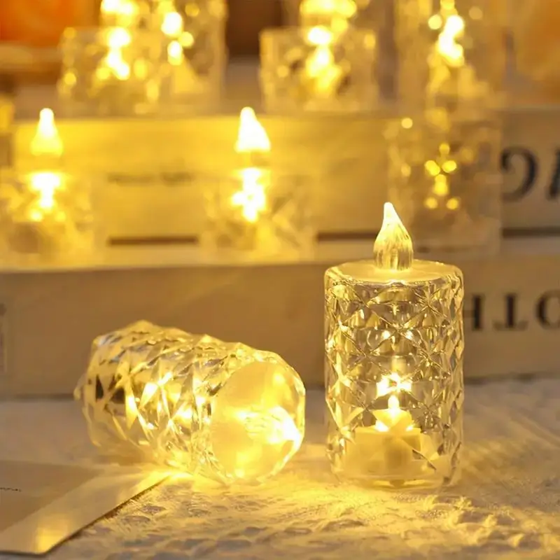 

Flameless LED Candle Lights 24Pcs Crystal Flameless Candle Lights Desktop Decorations for Home Holiday Party Decorations