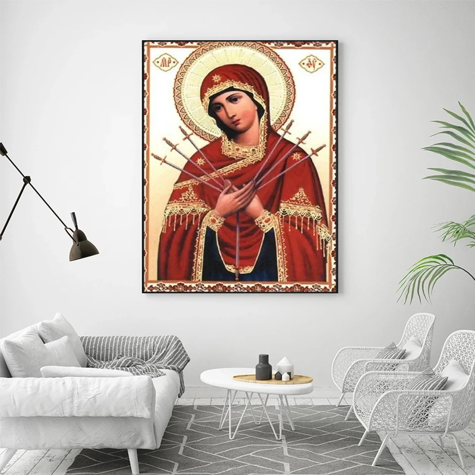 AZQSD Diamond Painting Virgin Mary Religious Icon pictures 5d Diy Embroidery Portrait Mosaic Gift Cross Stitch Kits