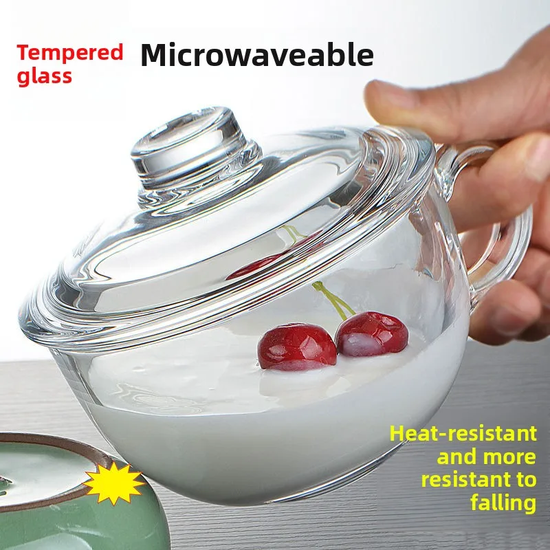 

Утолщенная прозрачная стеклянная миска с крышкой, термостойкая, для микроволновой печи, для завтрака, хлопьев, овсянки, для дома