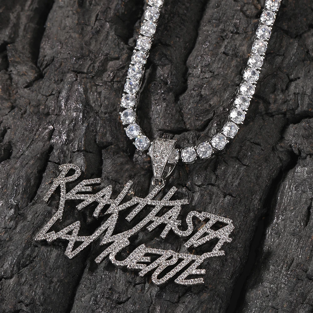 Signature Real Hasta La Muerte Pendant Necklace Two Row Letters Hip Hop Iced Out 5A CZ Capital Initial Anuel AA\'s Iconic Style