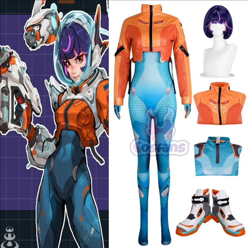 

Костюмы для косплея Overwatch 2 Juno, костюм с париком, полный комплект, одежда для героя, карнавальный наряд на Хэллоуин, Juno Teo Minh для женщин и девочек