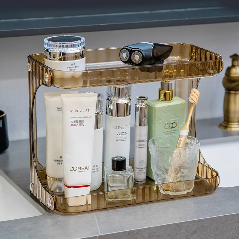

Elegant 2-Tier Makeup Organizer Box, Desktop Vanity Storage with Lid, Clear Acrylic Bathroom Cosmetic Shelf Home & Garden