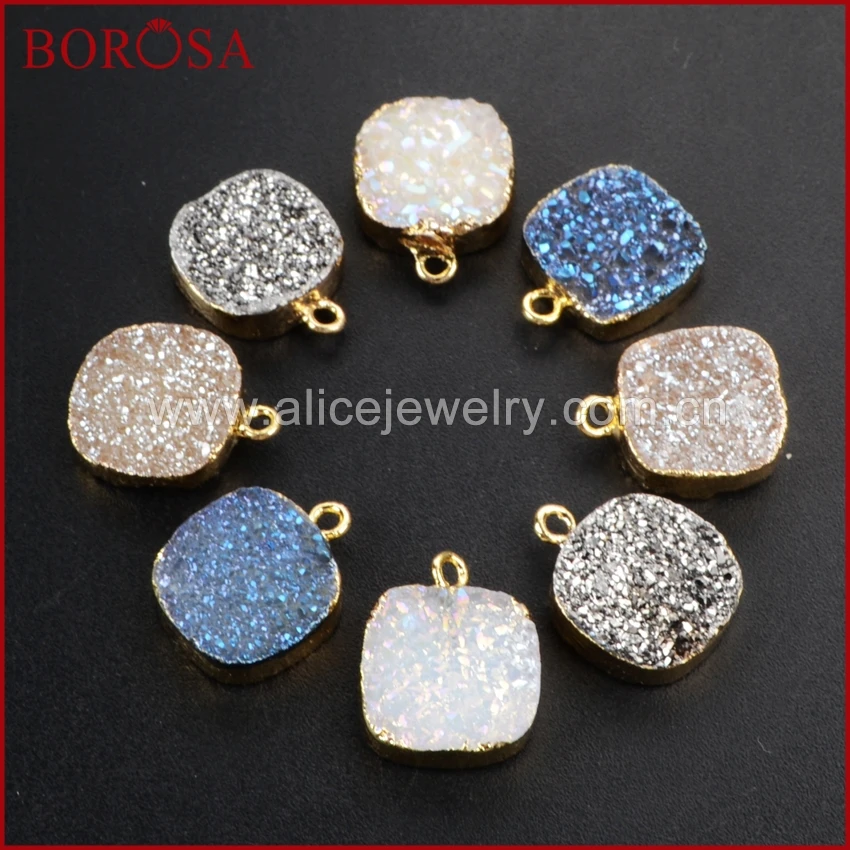 

Exquisite Square Rainbow Titanium Natural Agate Druzy Charm Healing Agate Drusy Beads for Necklace/Earrings Jewelry Making