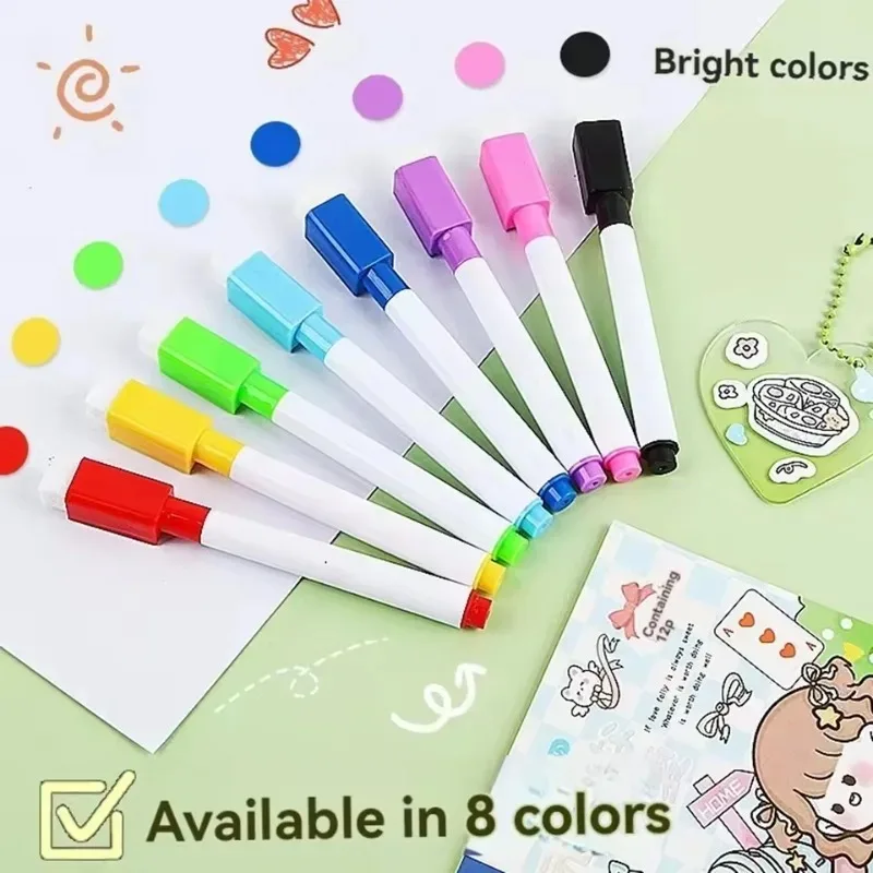 Water-based Erasable Whiteboard Pens Small Size for Kids Graffiti Colorful Magnetic Mark Pen Set No Trace Writing Drawing Pens