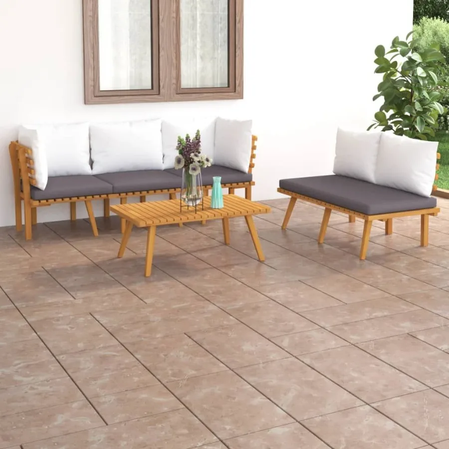 

5 Piece Patio Lounge Set with Cushions Solid Acacia Wood