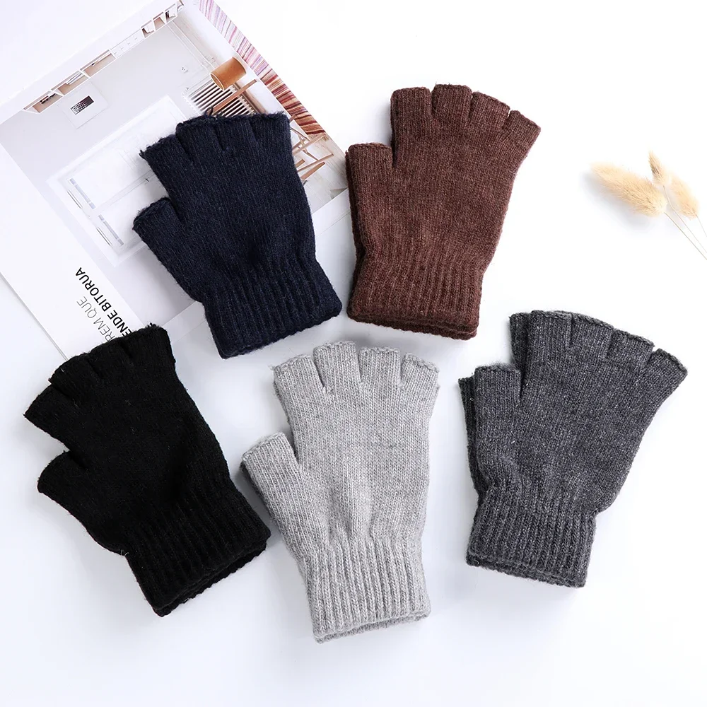 

Solid Color Knitted Fingerless Gloves Outdoor Mittens Thickened High Elasticity Gloves Winter Soft Warm Half Finger Wrist Gloves