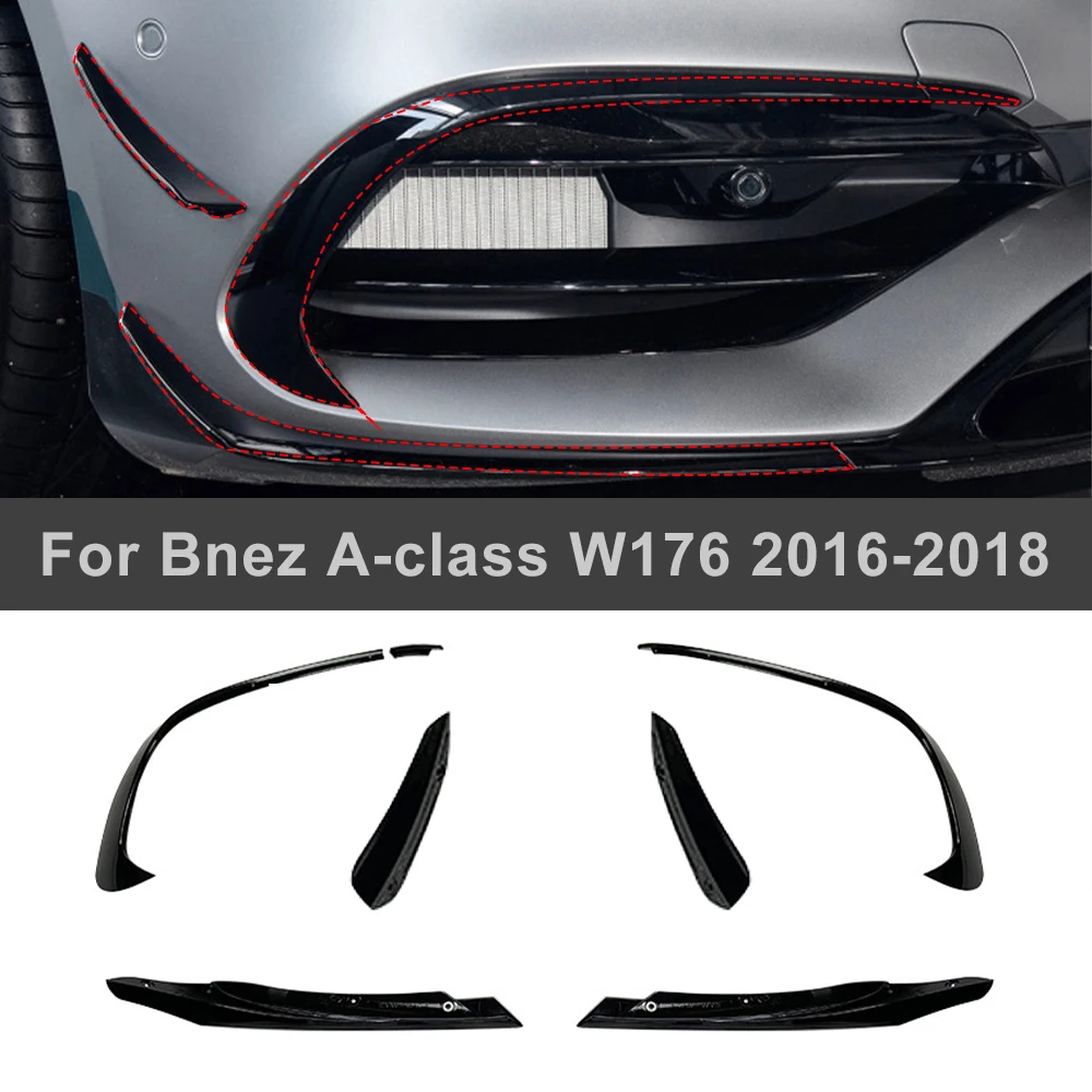 

Для Bnez A-класса W176 2016 2017 2018 AMG Line A45 передний бампер, спойлер, разделитель, накладка, глянцевая черная противотуманная фара, накладка на решетку