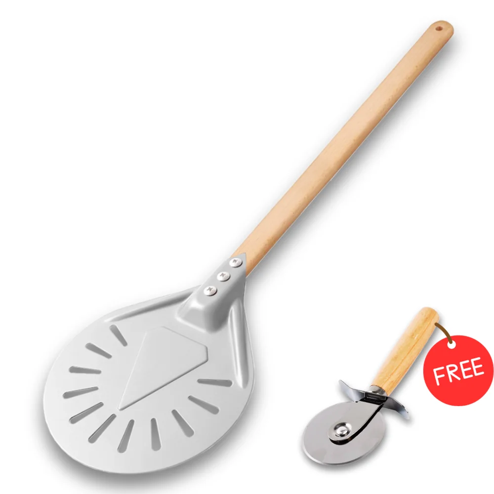 Small Pizza Shovel Turning Paddle Round Pizza Tool Wooden Handle Oven Accessories 7 8 9 Inch  Pizza Shovel Aluminum Nonstick