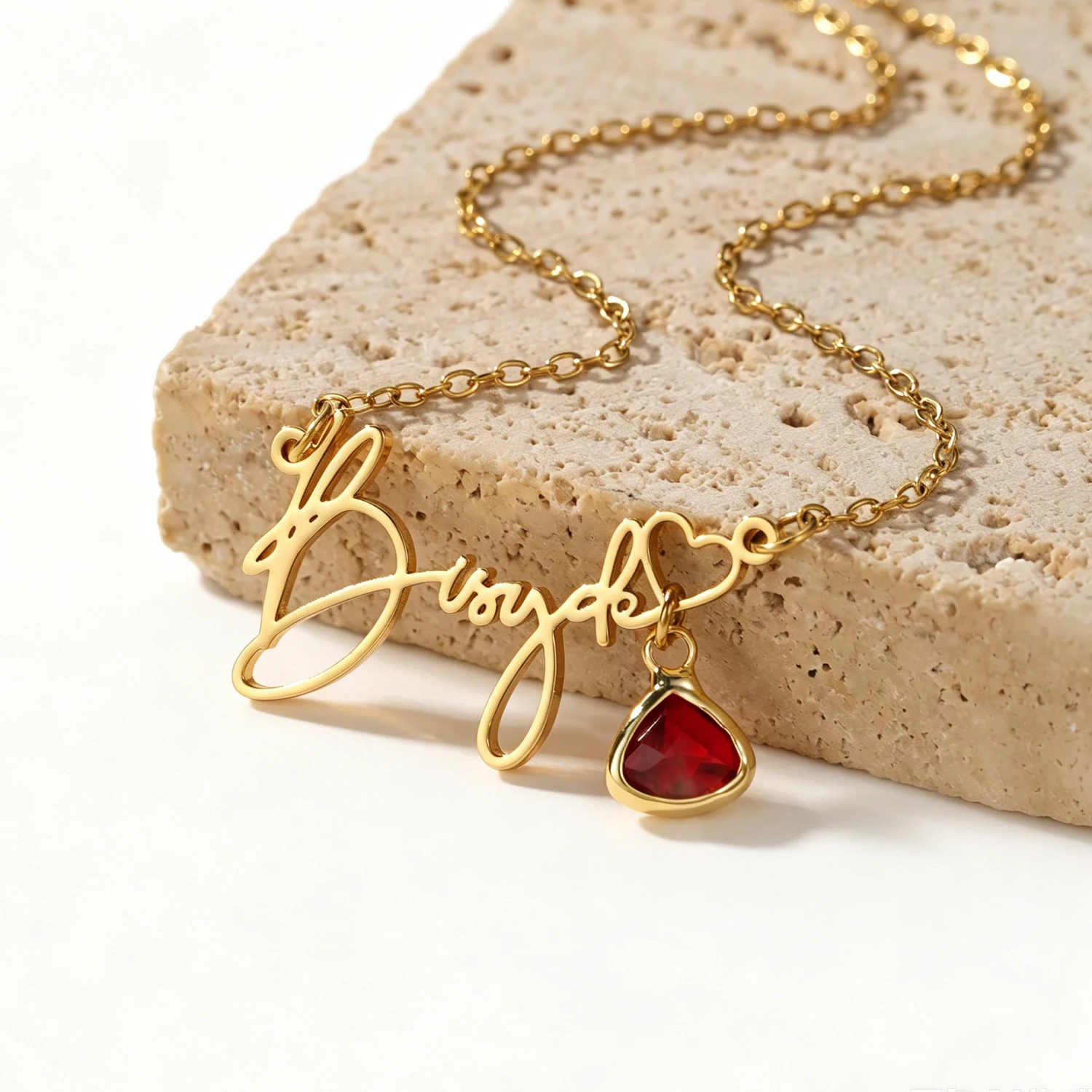 

Qitian Personalized Birthstone Name Necklace Custom Cursive Script Name Pendant Stainless Steel Nameplate Jewelry Woman Gift