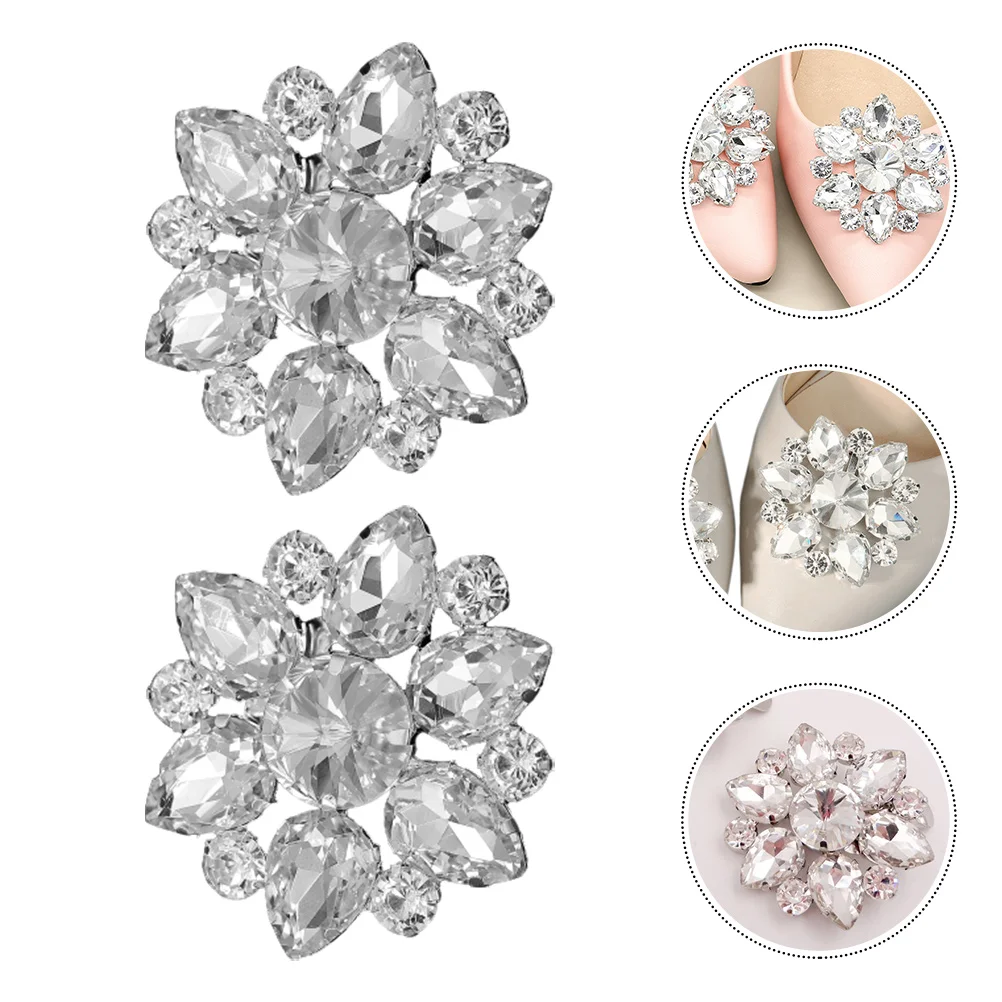 

2 Pcs Shoe Buckle Crystal Buckles Rhinestones Alloy for Wedding Heel Pumps Women Charm Decorative Clip