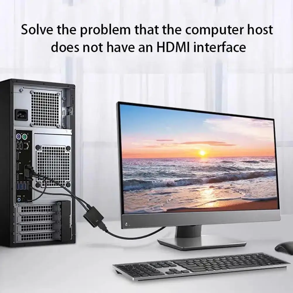 VGA para HDMI-compatível conversor cabo adaptador com saída de áudio, 1080P Full HD, apto para PC, projetor portátil