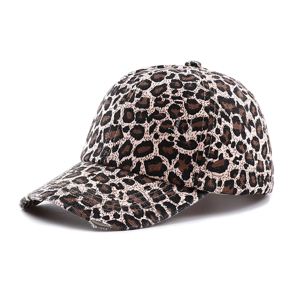 2026 New Leopard Print Vintage Washed Cotton Baseball Cap Women Hip Hop Ponytail Messy Buns Outdoor Sport Hats Accessories