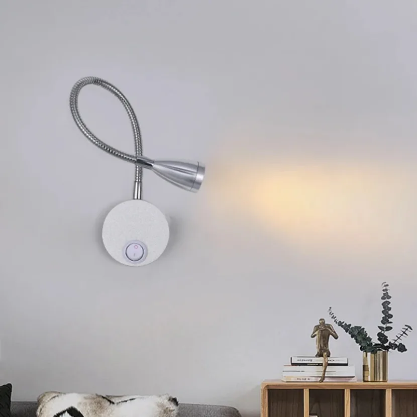 Luz de lectura LED de 3W, lámpara de pared con cuello de cisne de bronce plateado y blanco y negro, estudio de cabecera con interruptor, accesorios de iluminación para interiores y hogares