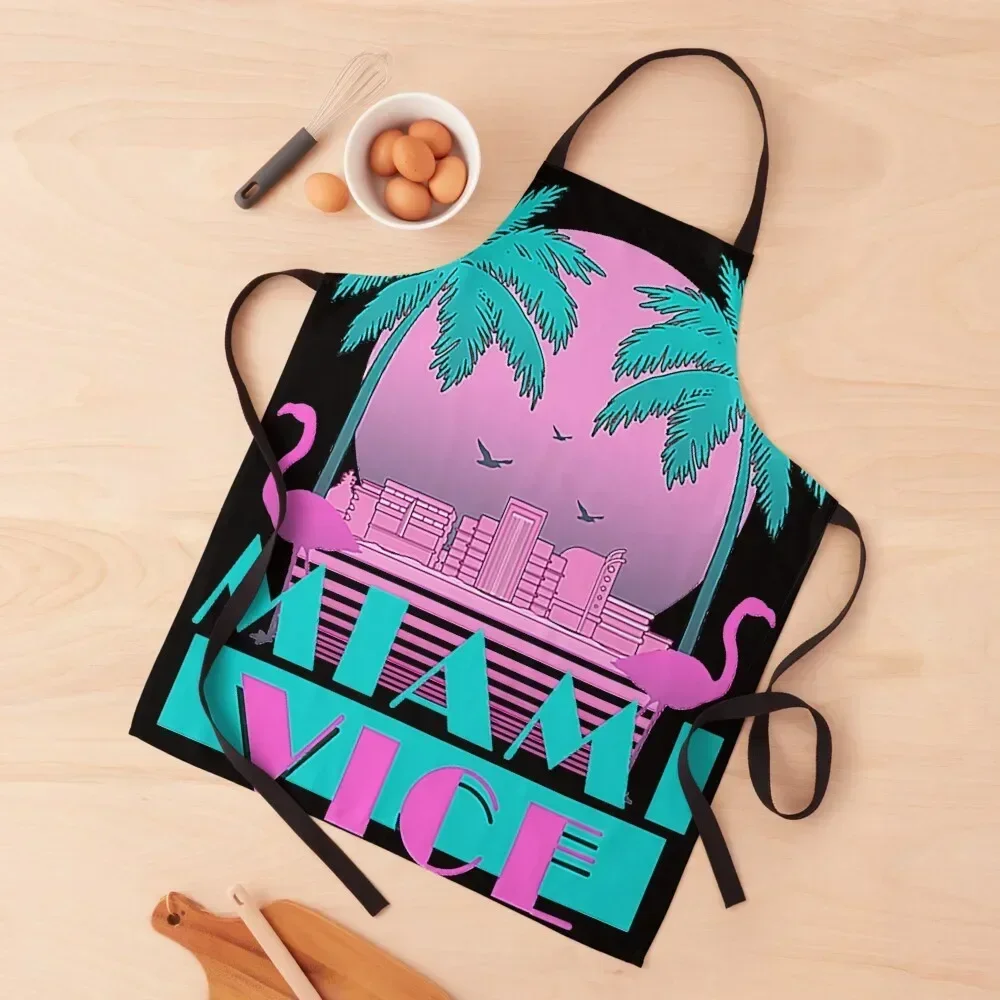 

Miami Vice - Retro 80s Design Apron Novelties Kitchen And Home Custom Korean Men kitchen Apron