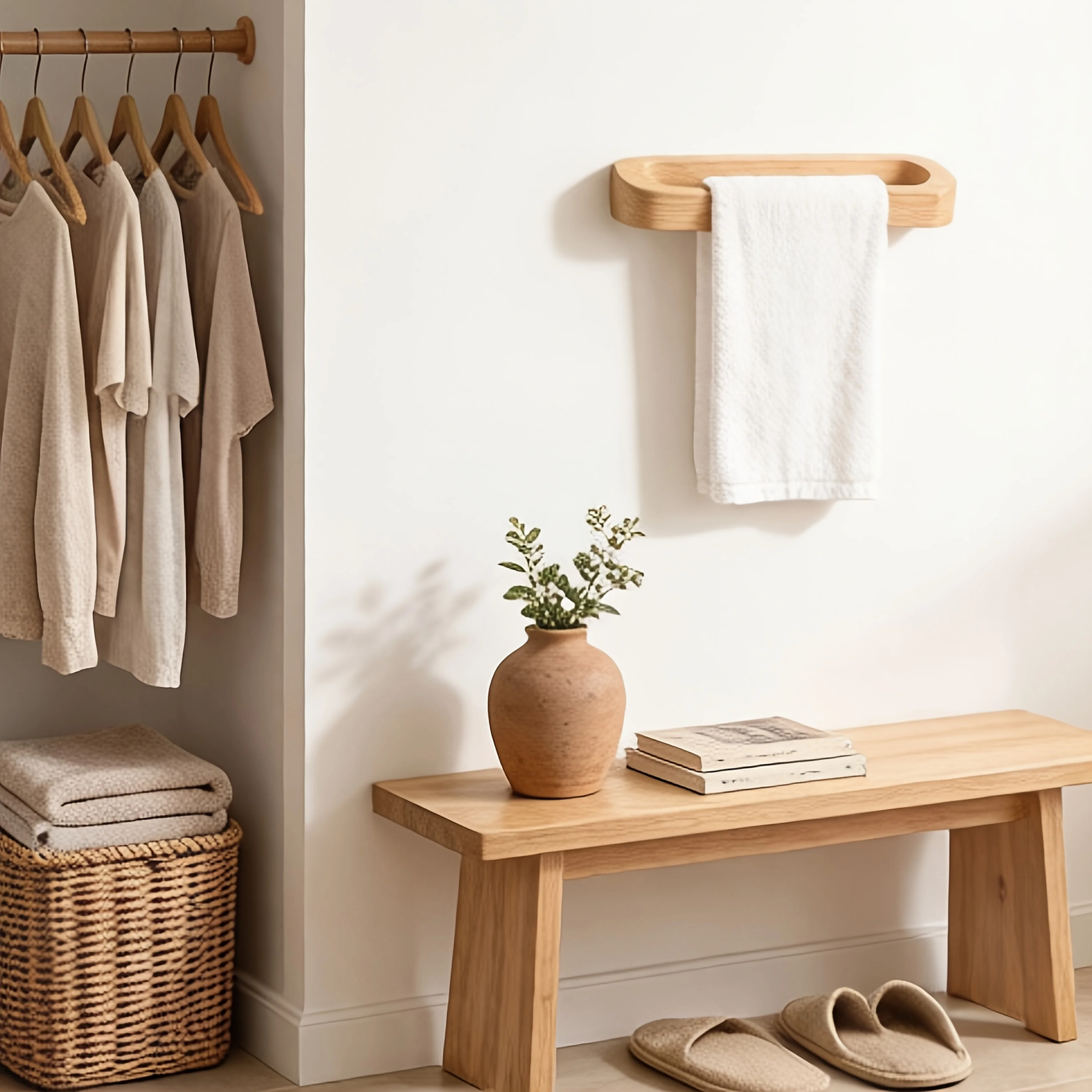 Wooden Bathroom Towel Rack, Wall-mounted Thickened Towel Bar, Bedroom Wall-mounted Decorative Towel Shelf, Load-bearing Rack