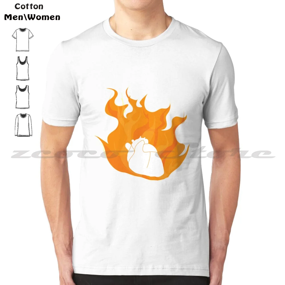 Heart On Fire T-Shirt 100% Cotton Comfortable High-Quality Anime Sophie Miyazaki Fire Cute Japanese Manga Totoro Movie Calcifer