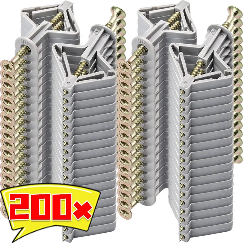 200/20x expansão de placa de gesso autoperfurante com parafusos de fixação tubo âncora plugues de parede kit de fixação de parafuso de âncora ferramentas de fixação