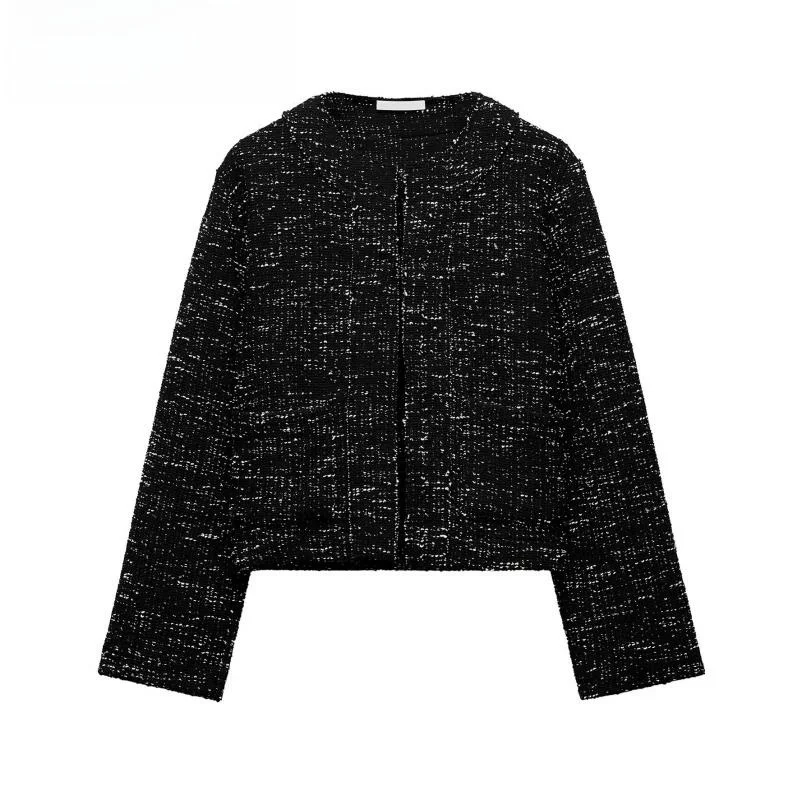 

Ele Long Sve round Ne Jaet ort Outerwear with ket Texture Design New Spring Women's Faion Commute Sle