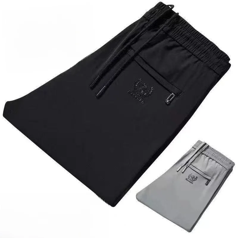 Pantaloni casual traspiranti in seta di ghiaccio sottile estiva da uomo gamba dritta ampia sportiva lunga orts Qui Dry tubo dritto a vita alta