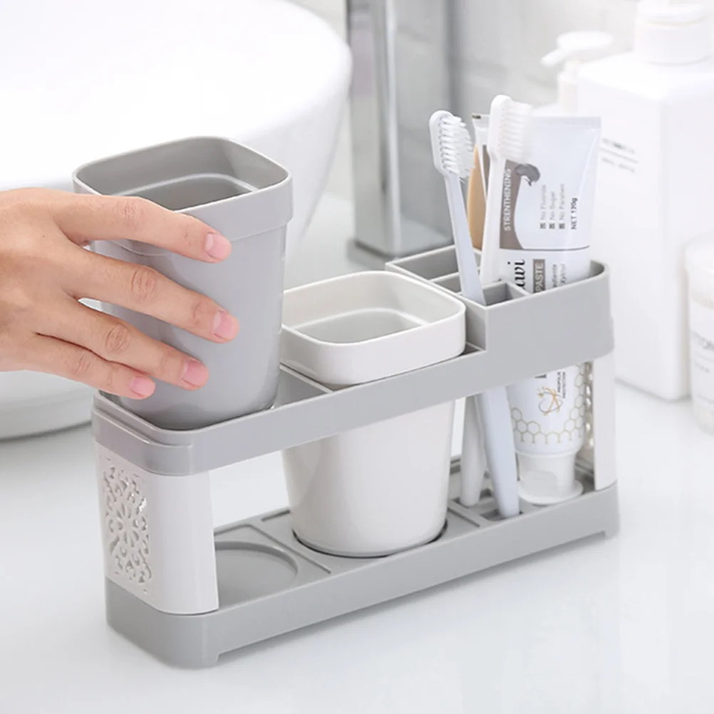 

Toothbrush Holder Set 2 Mugs 5 Compartments Food Grade Eco Material High Temp Performance Desktop Organizer for Couple