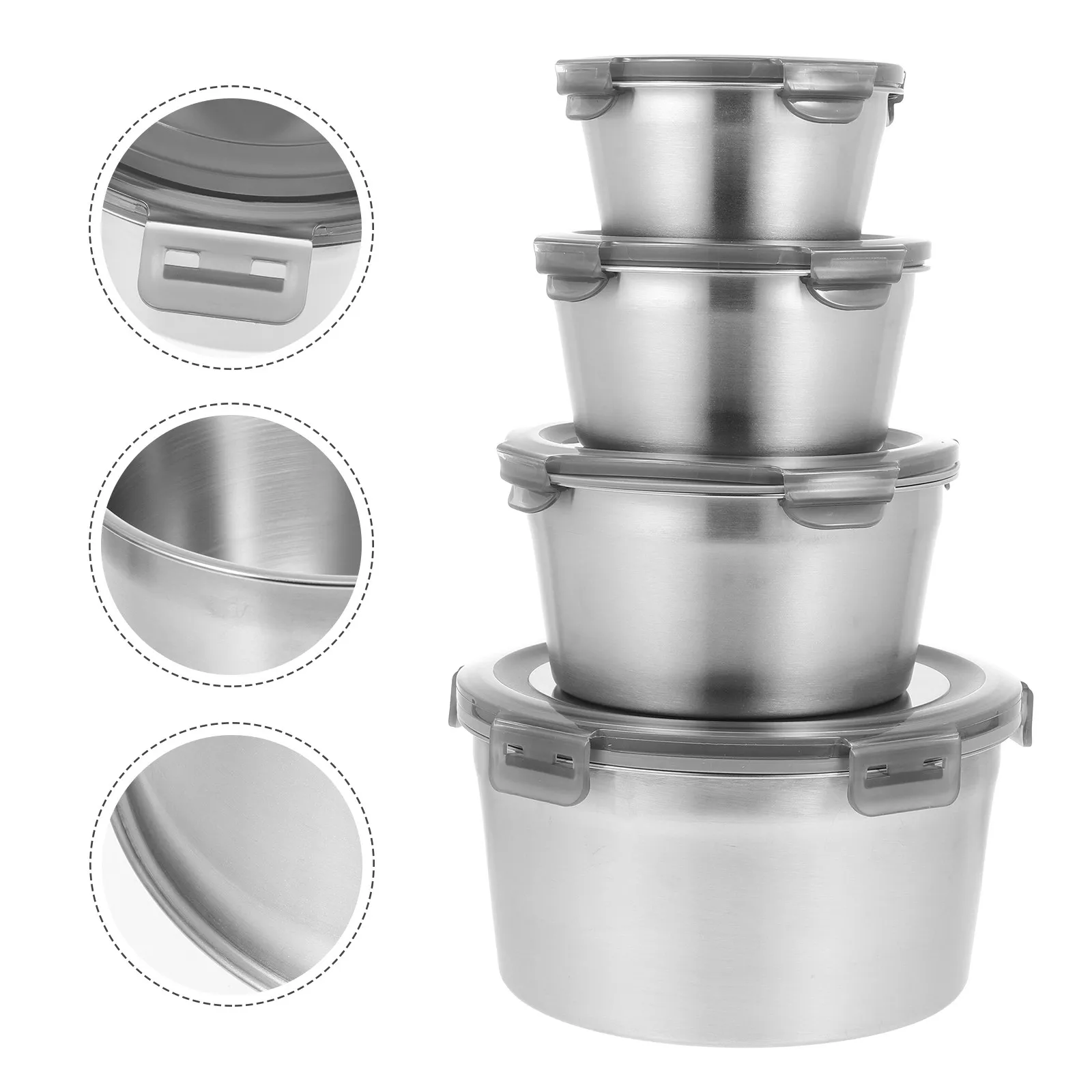 

4Pcs Stainless Steel Bowls Set Airtight Food Storage Bowls Mixing Bowl Set for Home School Picnic Use Mixing Bowl