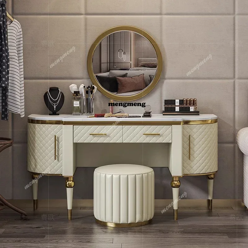 CC European Jewelry Vanity Table Luxury Mid Century Bedroom White Dressing Table Mirror Desk Chair