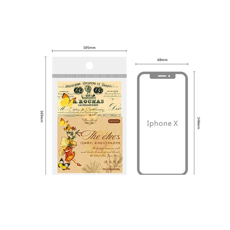 Retro Collage Base Paper, Flor Vermelha Azul Rosa, Butterfly FairyFairy Material, Selo Scrapbook Decoração, 50 Pcs