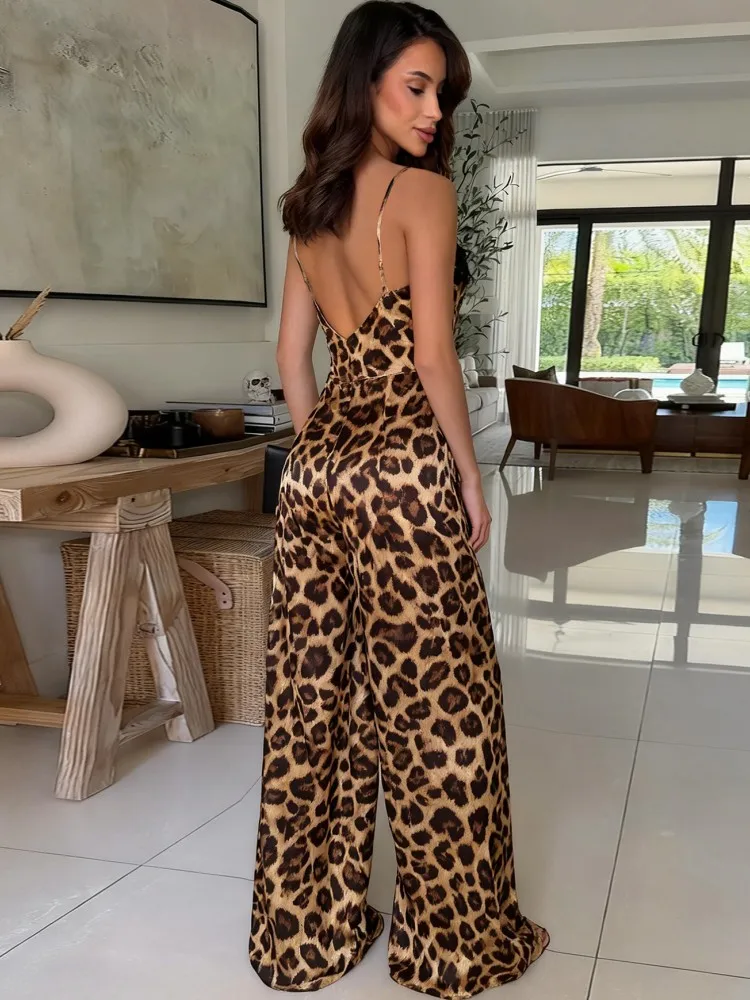 ليوبارد طباعة الدانتيل النساء حللا للصيف السباغيتي حزام فضفاض موضة الشارع الشهير وزرة بنطال ذو قصة أرجل واسعة بنطلون 2025