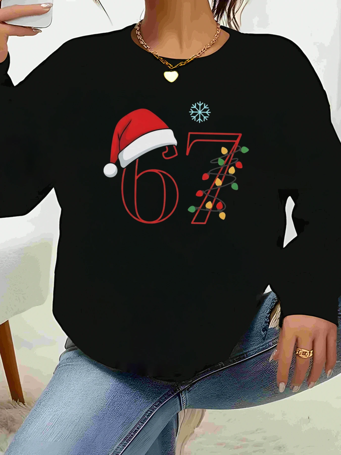 

Рождественская шляпа Санта-Клауса 67, свитер с длинными рукавами и принтом, праздничная вечеринка, женская повседневная одежда