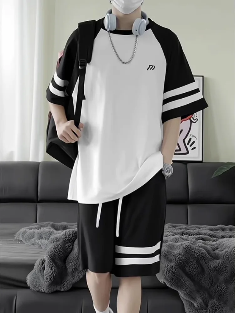 ice-silk-ort-sve-t-irt-and-casual-orts-men's-summer-set-2024-new-sport-baskeall-outfit-trendy-youth-polyester-fiber