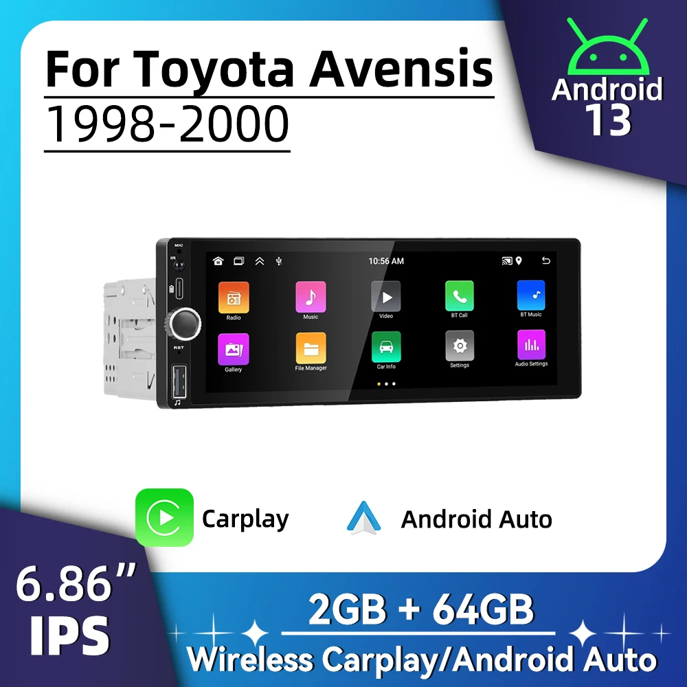 

6,86 "экран стерео Carplay мультимедиа для Toyota Avensis 1998-2000 1 Din автомобильный радиоприемник Android головное устройство авторадио GPS навигация