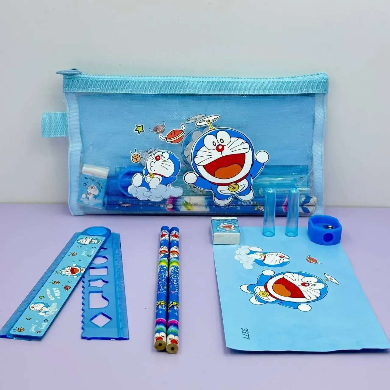 Cute Blue Cartoon Cat Kids Stationery Set Pencils Ruler Sharpener Pen Bag Eraser Back‑To‑School Student Birthday Gift
