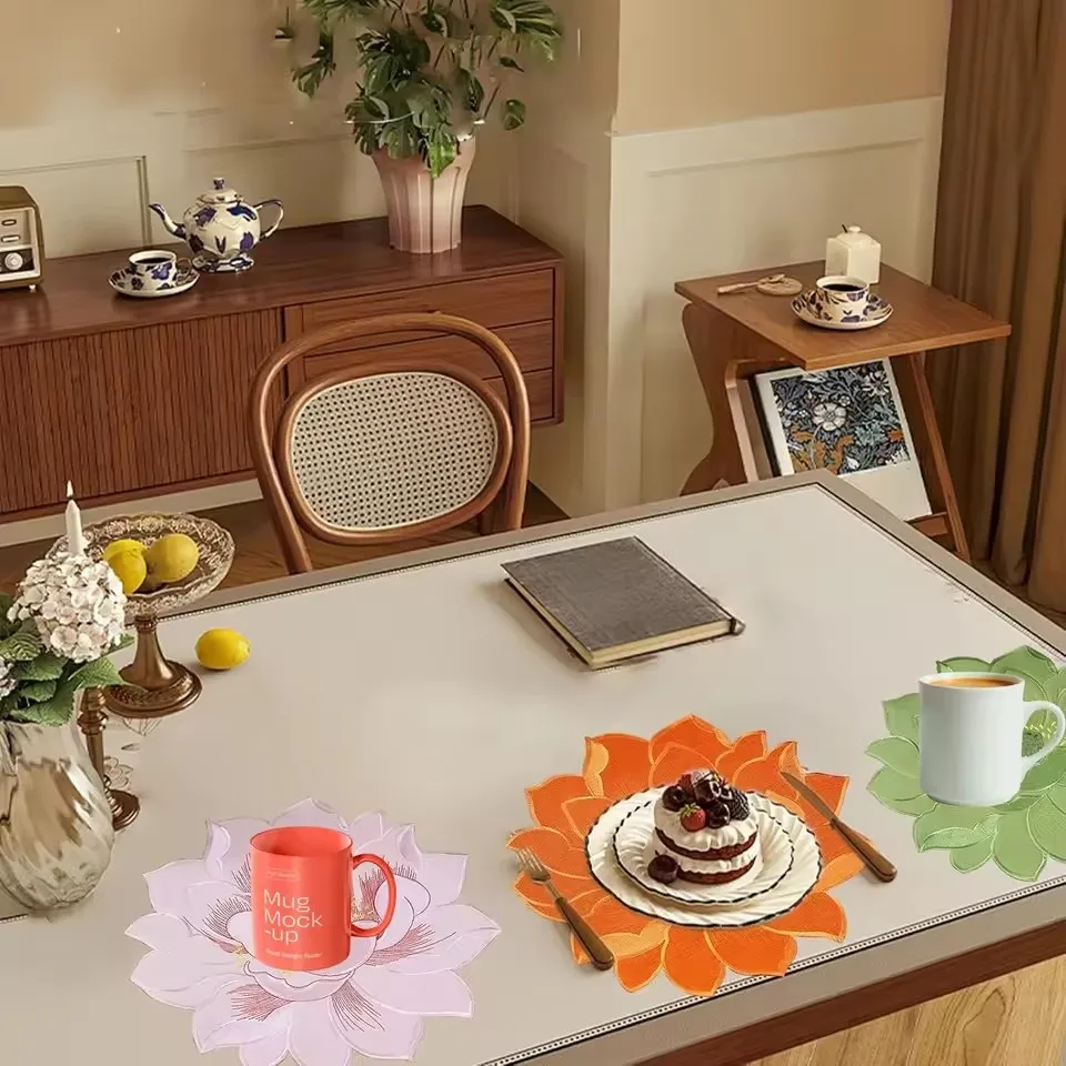 Dinner Mats Flower Shape Placemat Meal Exquisite Washable Fine Texture Polyester Kitchen Dinner Table Insulation Mat for Home