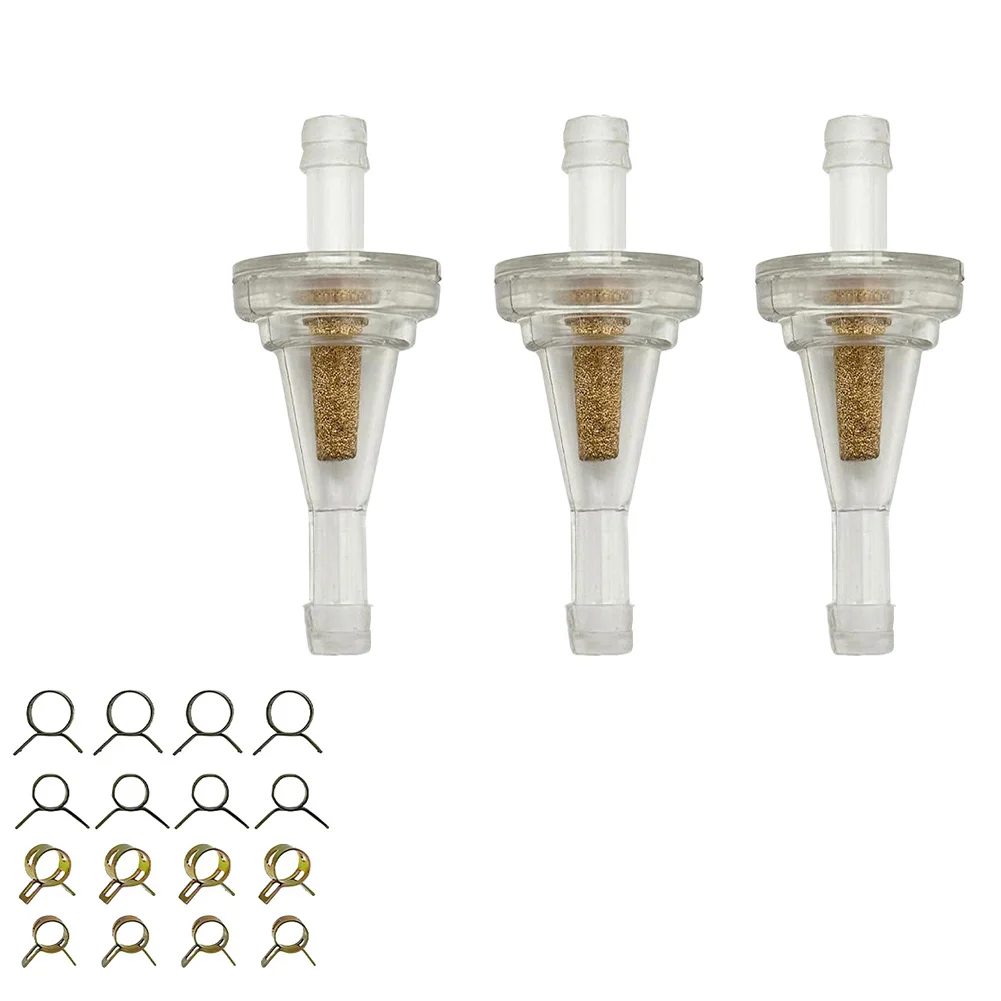 Inline Fuel Filter Pack 3 Units 6mm Size with 8 Clamps for Motorcycle Lawnmower and Small Engine Fuel Line Stability