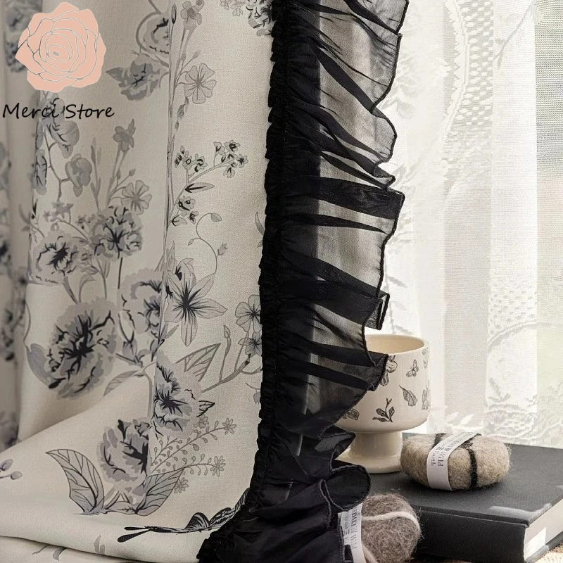 

Cream Powder Pastoral Digital Print Luxury Fully Blackout Curtains for Living Room Bedroom Farmhouse Window Thermal Custom