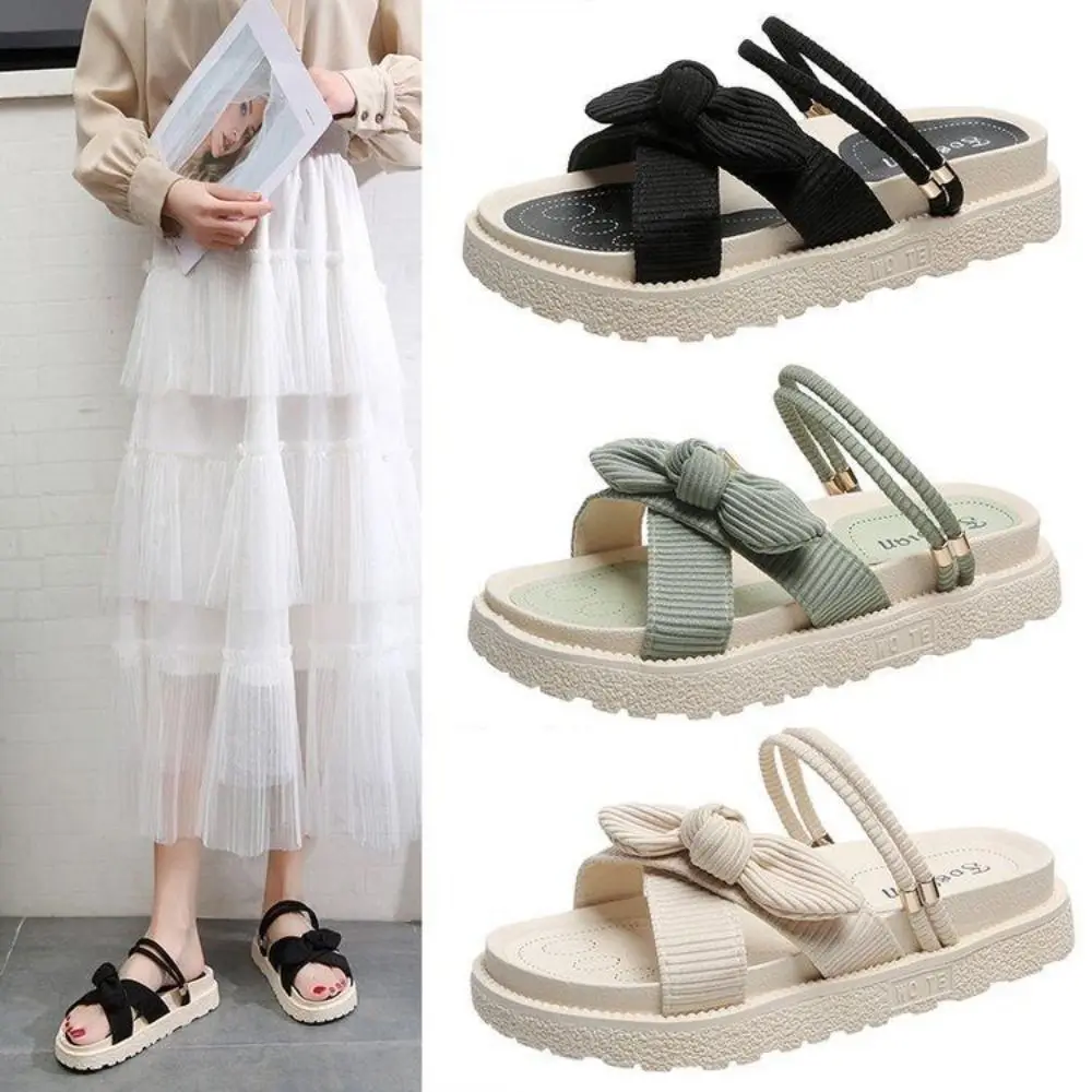 

Милые сандалии на толстой подошве 2 в 1, элегантные тапочки с открытым носком и бантом, женская обувь, летние пляжные тапочки на берегу моря