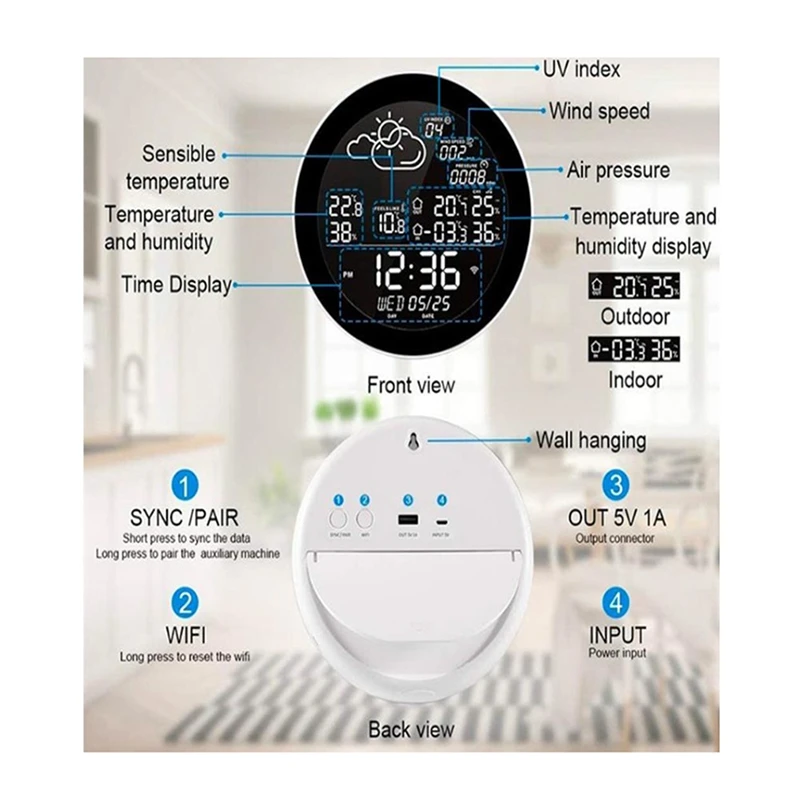 Tuya Wifi Orologio meteorologico Previsioni meteo Meteo Termometro intelligente wireless Igrometro Sveglia con indicatore remoto-Spina UE