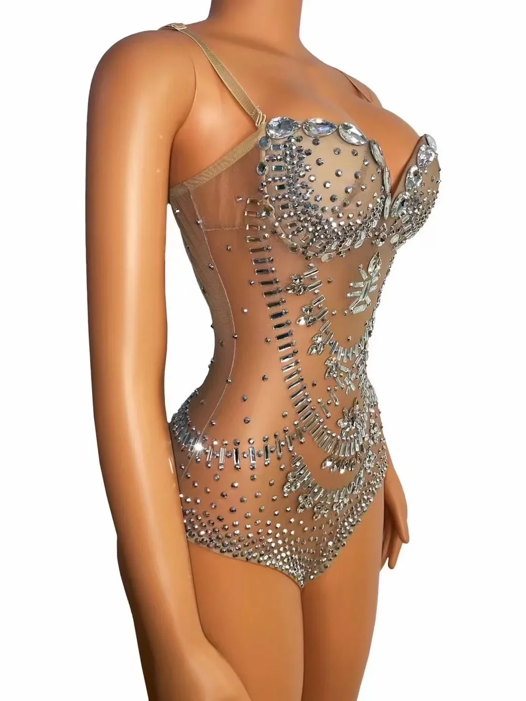 Body de tirantes finos con diamantes de imitación brillantes para mujer, ropa de club nocturno, DJ, baile en barra, disfraces de escenario