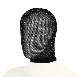 New Black Lace Unisex Sexy Head Mask Bling Colored Diamond Face Cover For Cosplay Party Ball Performance Mask Headgear