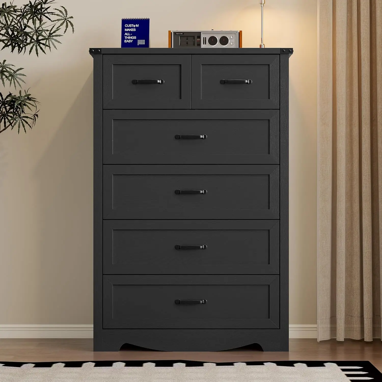 خزانة ملابس طويلة ذات 6 أدراج، خزانة خشبية حديثة بمقابض معدنية، مضادة للرش، لغرفة النوم وغرفة المعيشة #3