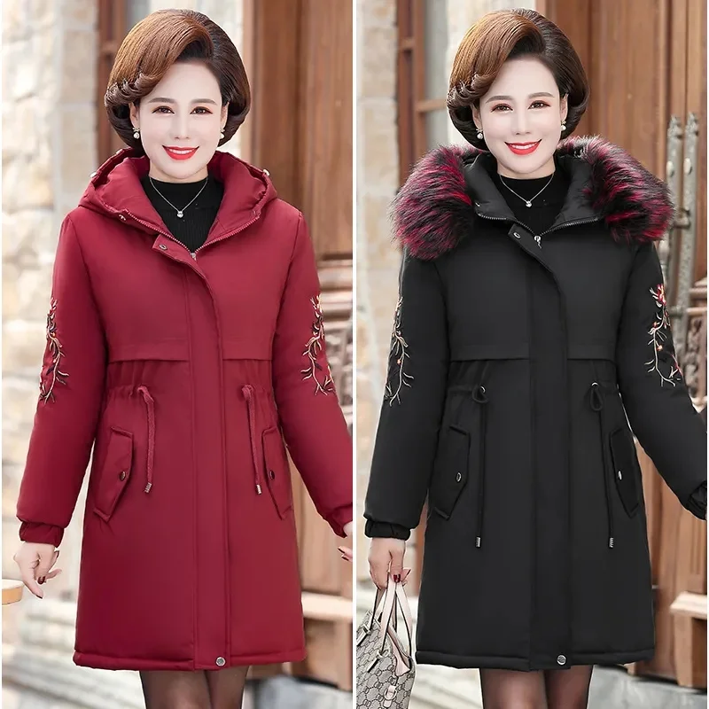 

Middle-Aged Women Winter Cotton Padded Jacket Long Mother Winter Cotton Clothing Fashion Ladies Jacket Women Warm Thicken Parka