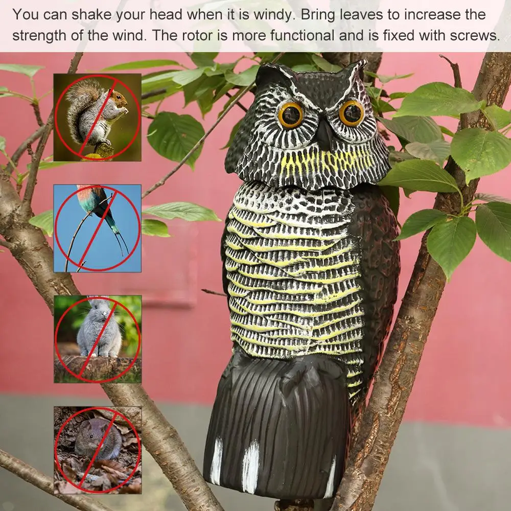 Plastic Nighthawk Sculpture For Garden Yard Outdoor Bird Deterrent With Rotating Head Fake Owl Decoy Pest Control