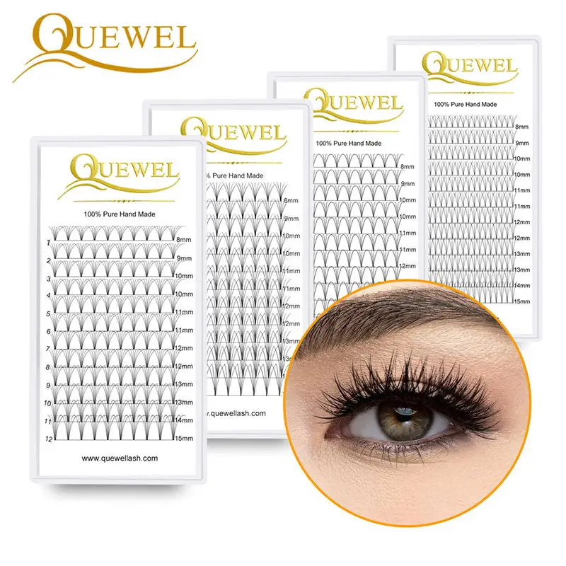 Quewel Lashes Premade Volume Fans Russia Eyelashes Extension 3D/4D/5D/6D Faux Mink Short Stem False Volume Eyelash 0.07/0.10mm