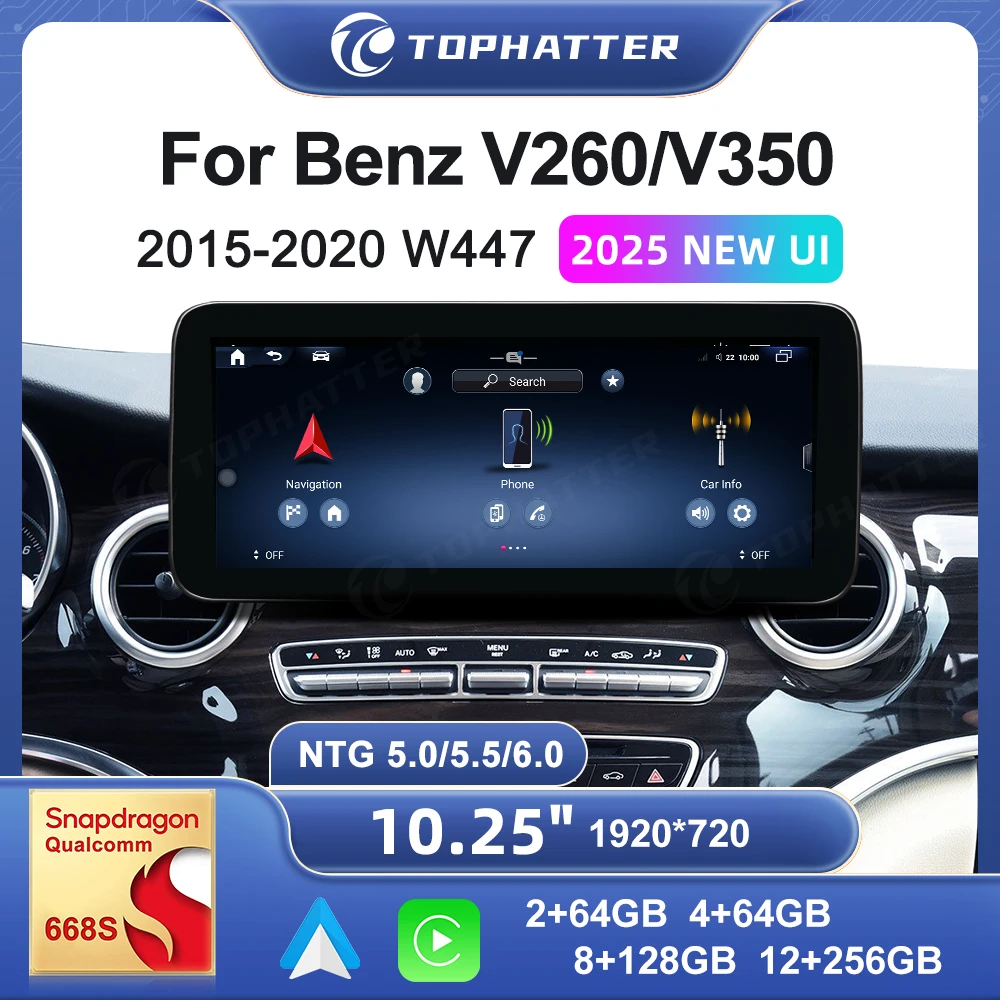 

CarPlay 10.25 Car Player for Benz W447 V250 V260 V350 2016-2020 Android14 Multimedia 668S Head Unit Screen Radio Head Unit 360°
