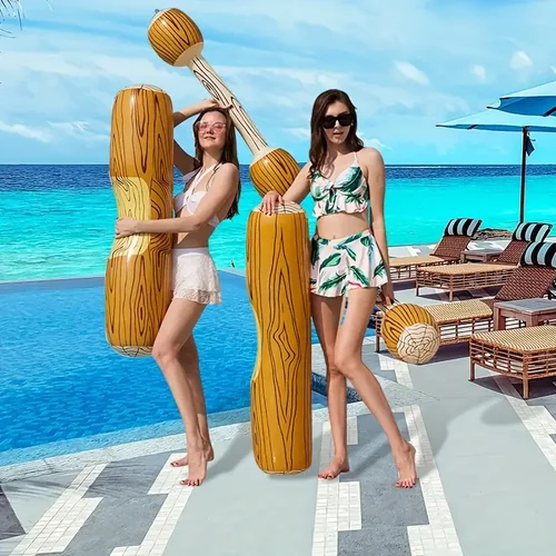 Juego de juguetes inflables flotantes de agua, 4 piezas Juguete inflable flotante de agua, parachoques, nuevo Palo de juego de grano de madera inflable