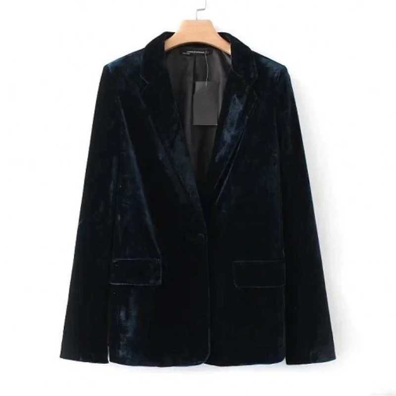 Manteau blazer en velours pour femme coupe ajustée, revers décontracté, manches longues, affaires, travail, bureau, veste de costume de dîner,