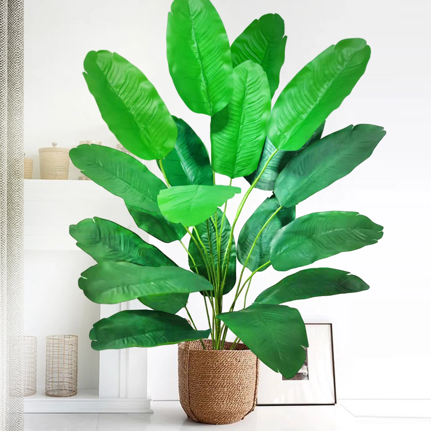 65-116cm 24 Leaf Large Tropical Palm Tree Fake Banana Plant Leaves Real Touch Strelitzia Reginae Plastic Plant for Home Garden