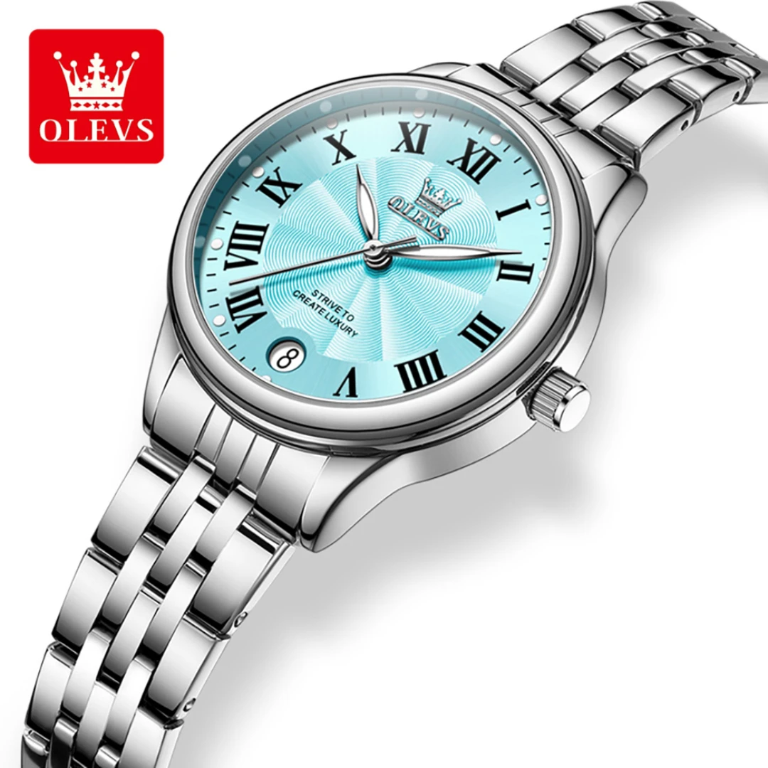 

OLEVS 5600, кварцевые модные часы, подарок, круглый циферблат, ремешок для часов из нержавеющей стали, наручные часы с календарем, светящийся